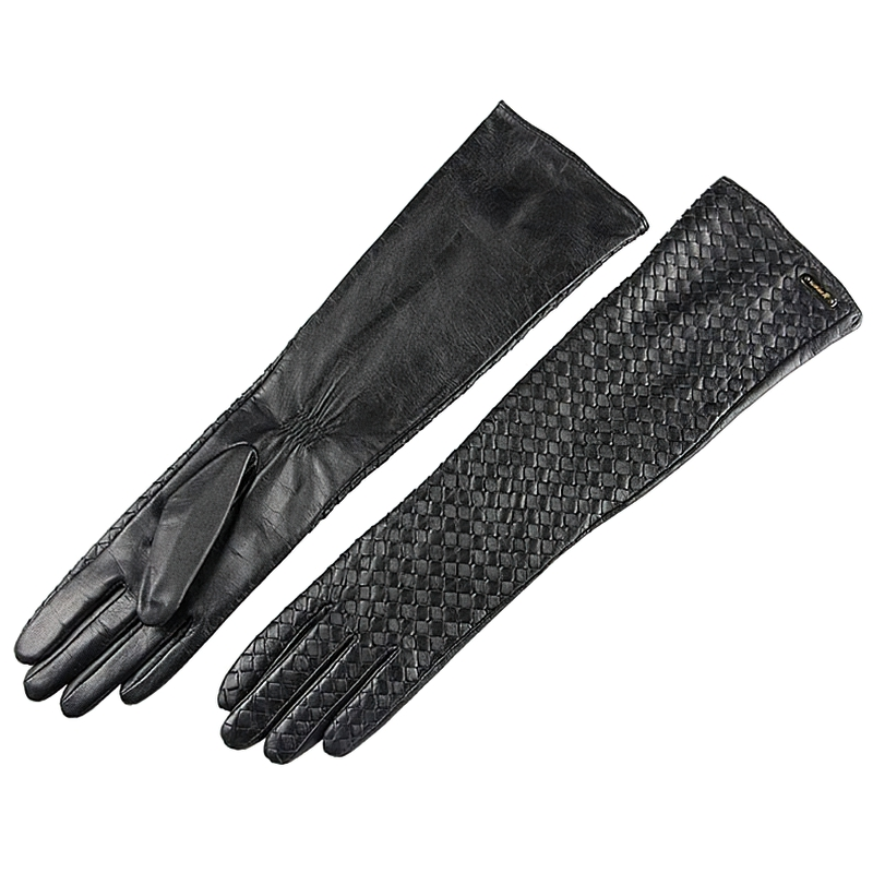 Fashion Women's Black Leather Gloves / Long Gloves Hand Woven with Sheepskin - HARD'N'HEAVY