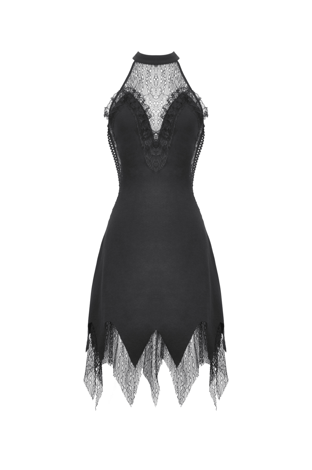 Gothic Black Lace Sleeveless Mini Dress with Zip Back