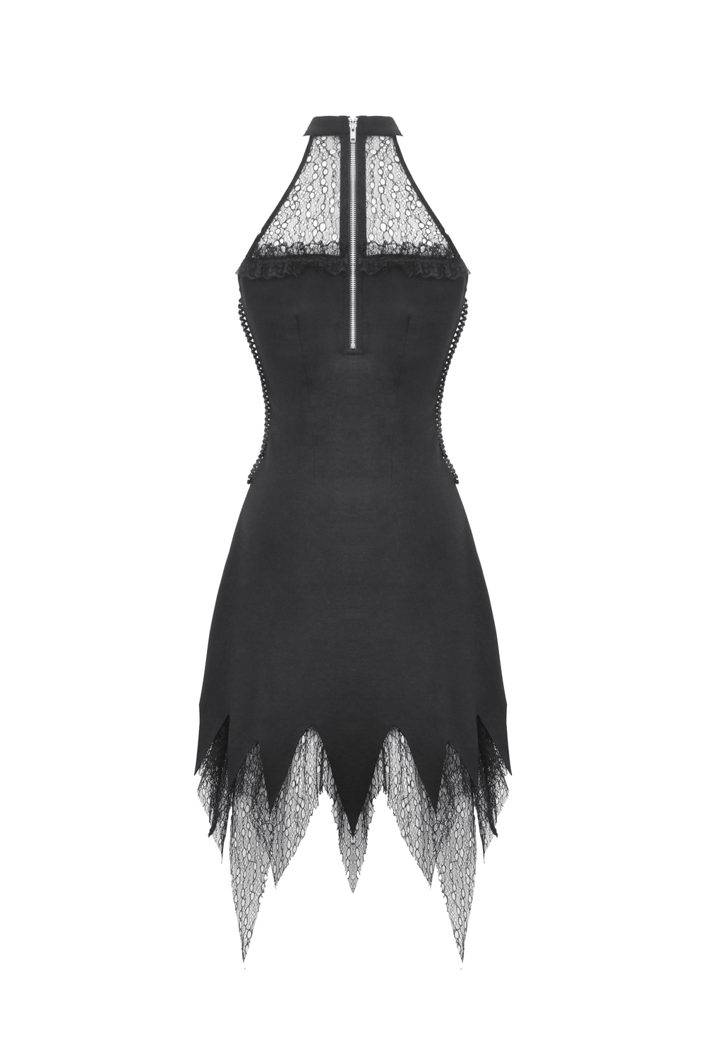 Gothic Black Lace Sleeveless Mini Dress with Zip Back