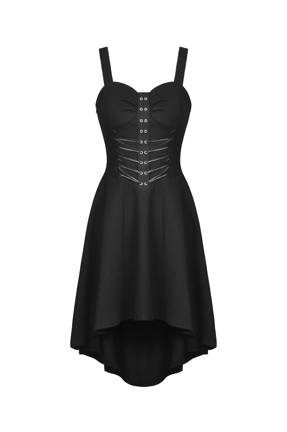 Gothic Black Lace-Up Corset Dress with Asymmetrical Hemline