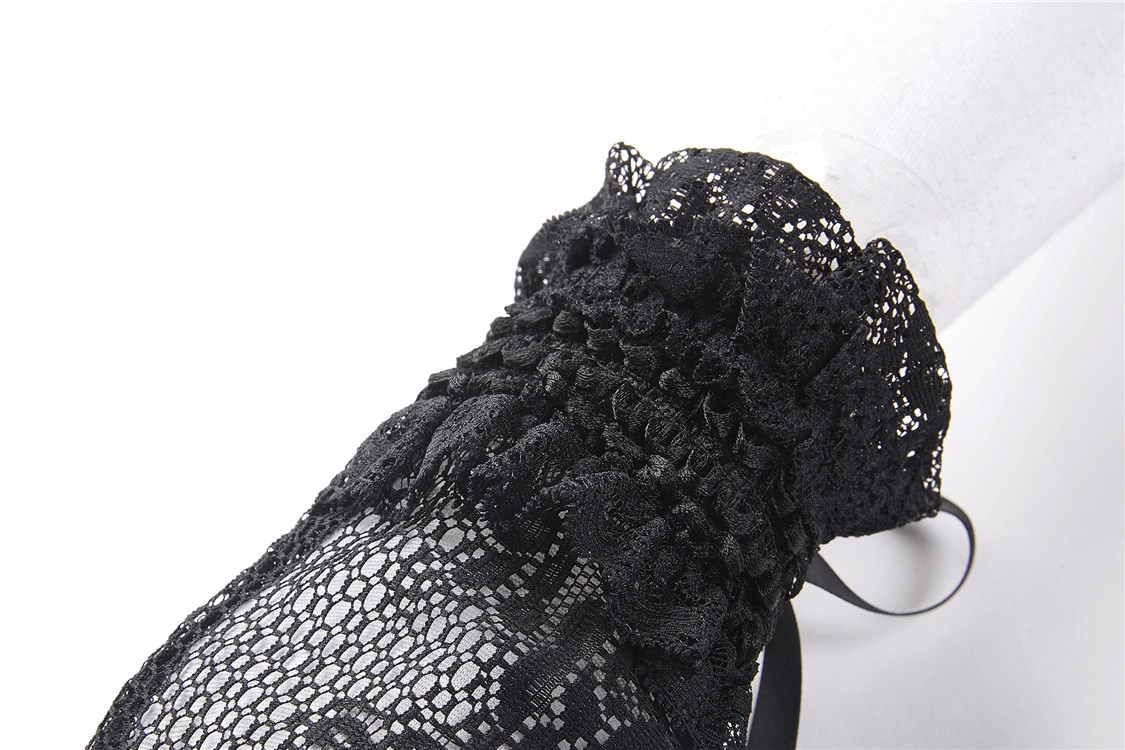 Gothic Female Lace Fingerless Gloves with Wrist Ruffles