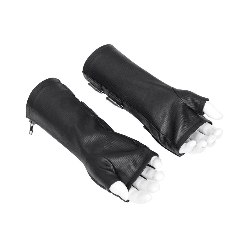 Gothic Fingerless Gloves with Chain and Bullet Details