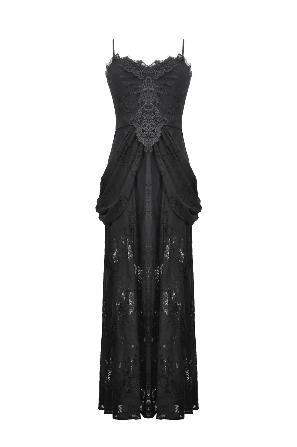 Gothic Lace Maxi Dress with Embroidered Bodice