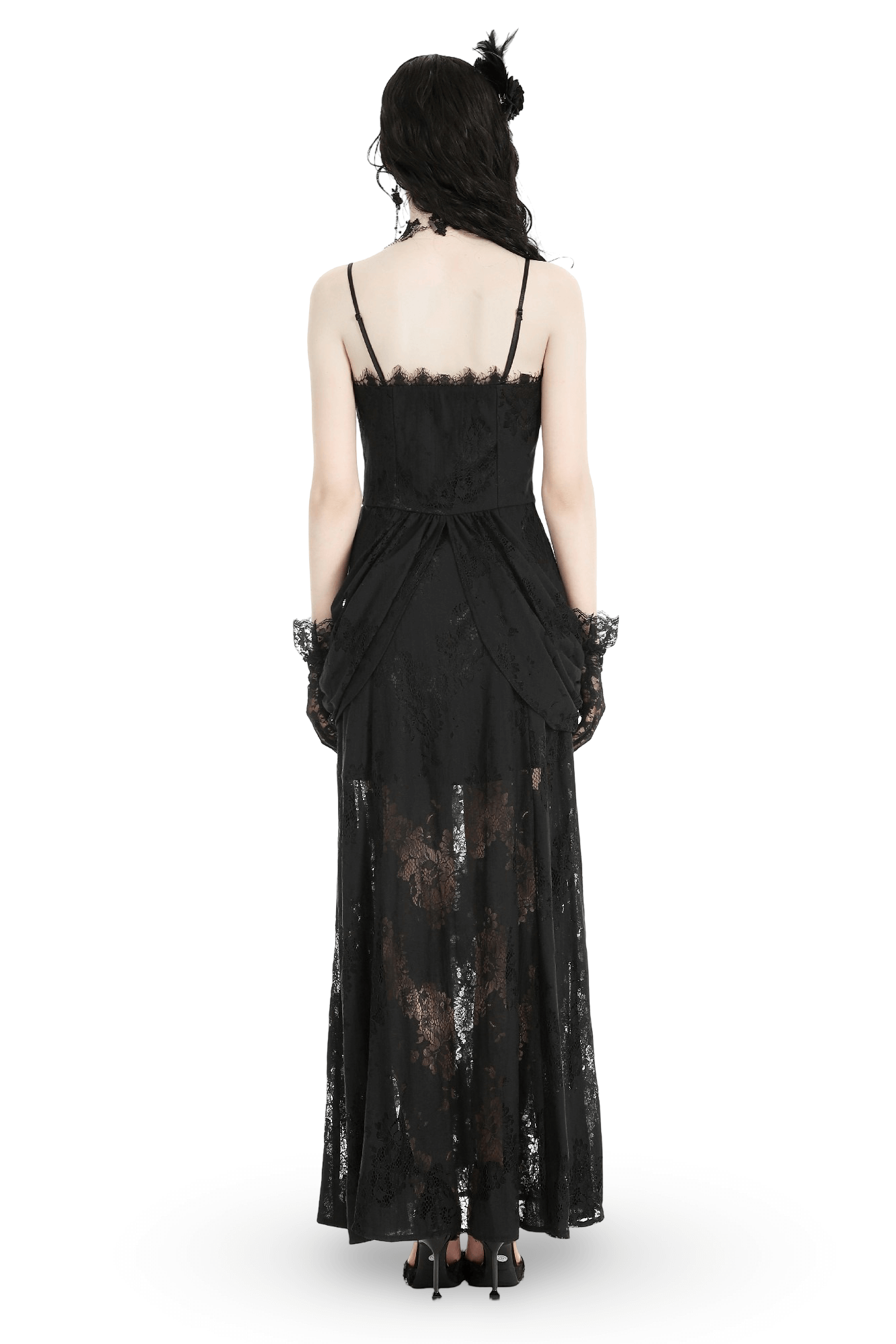 Gothic Lace Maxi Dress with Embroidered Bodice