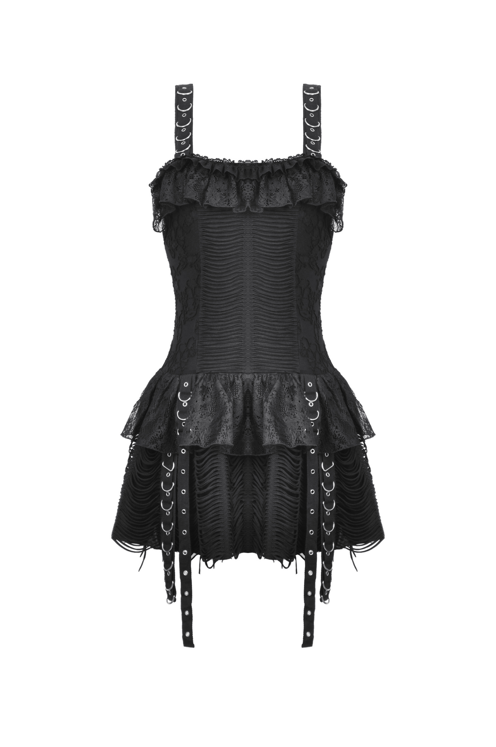 Gothic Lace-Up Dress with Ruffle and Eyelet Details