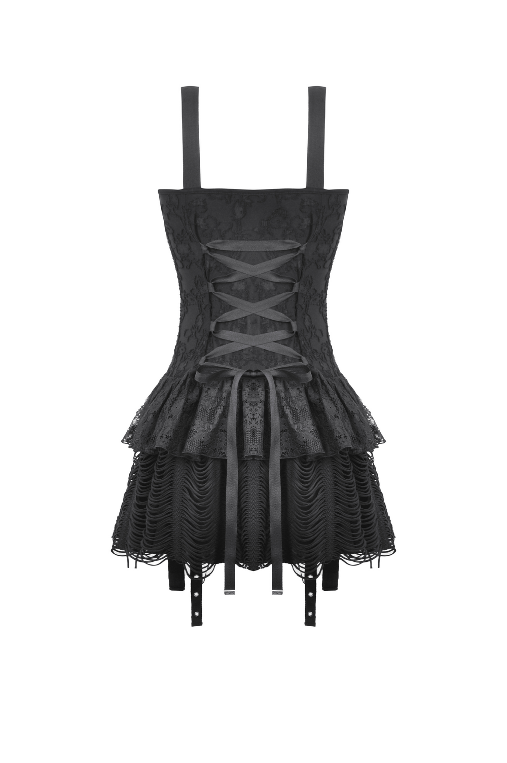 Gothic Lace-Up Dress with Ruffle and Eyelet Details