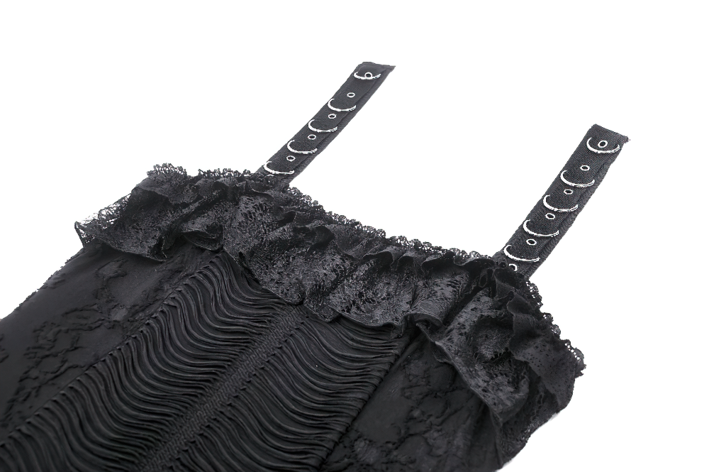 Gothic Lace-Up Dress with Ruffle and Eyelet Details