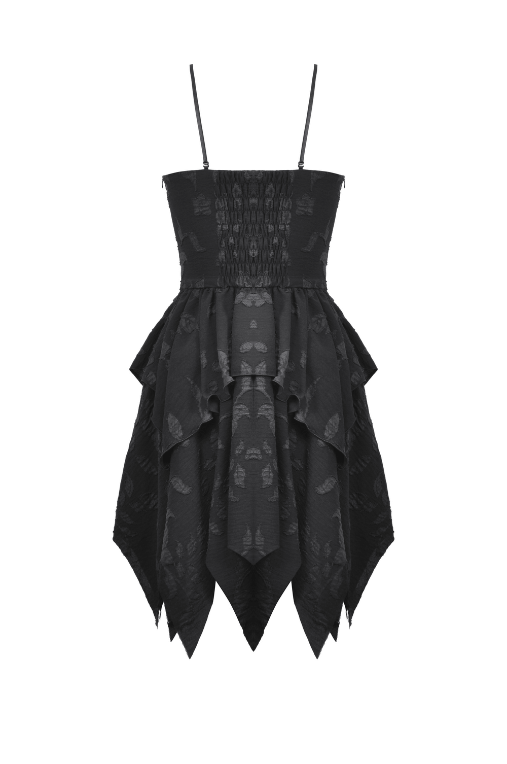 Gothic Lace-Up Ruffled Black Dress with Jagged Hemline