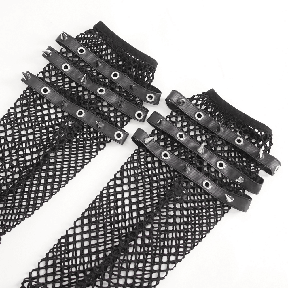 Gothic Punk Long Fishnet Gloves with Spiked Buckles