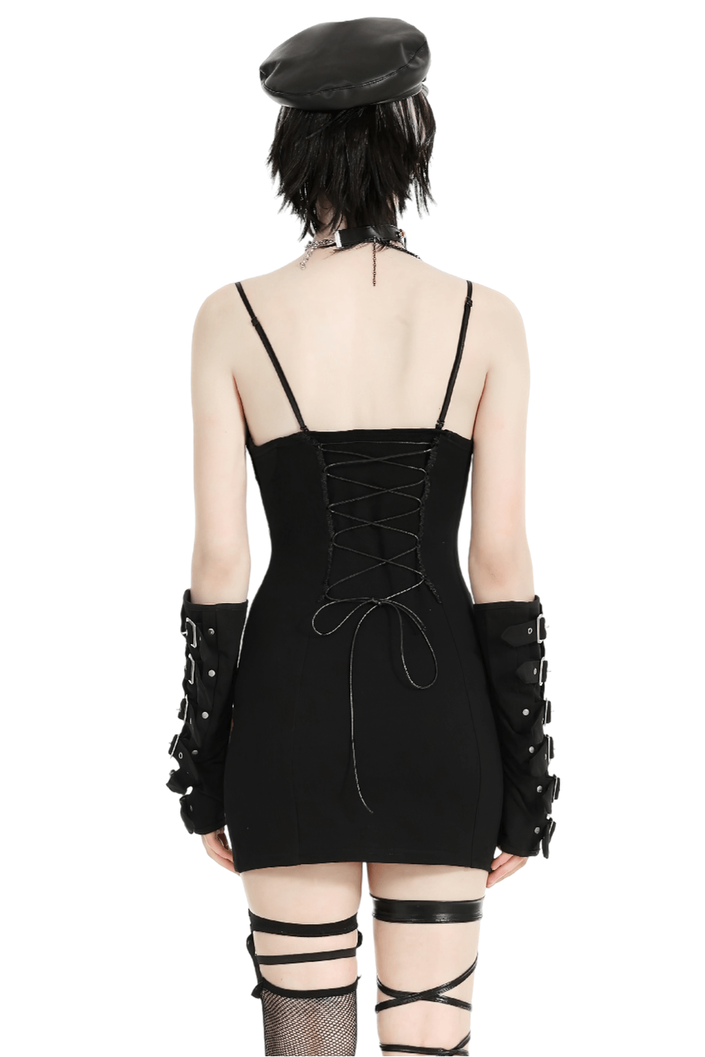 Gothic Skull Print Sleeveless Dress with Lace Detail