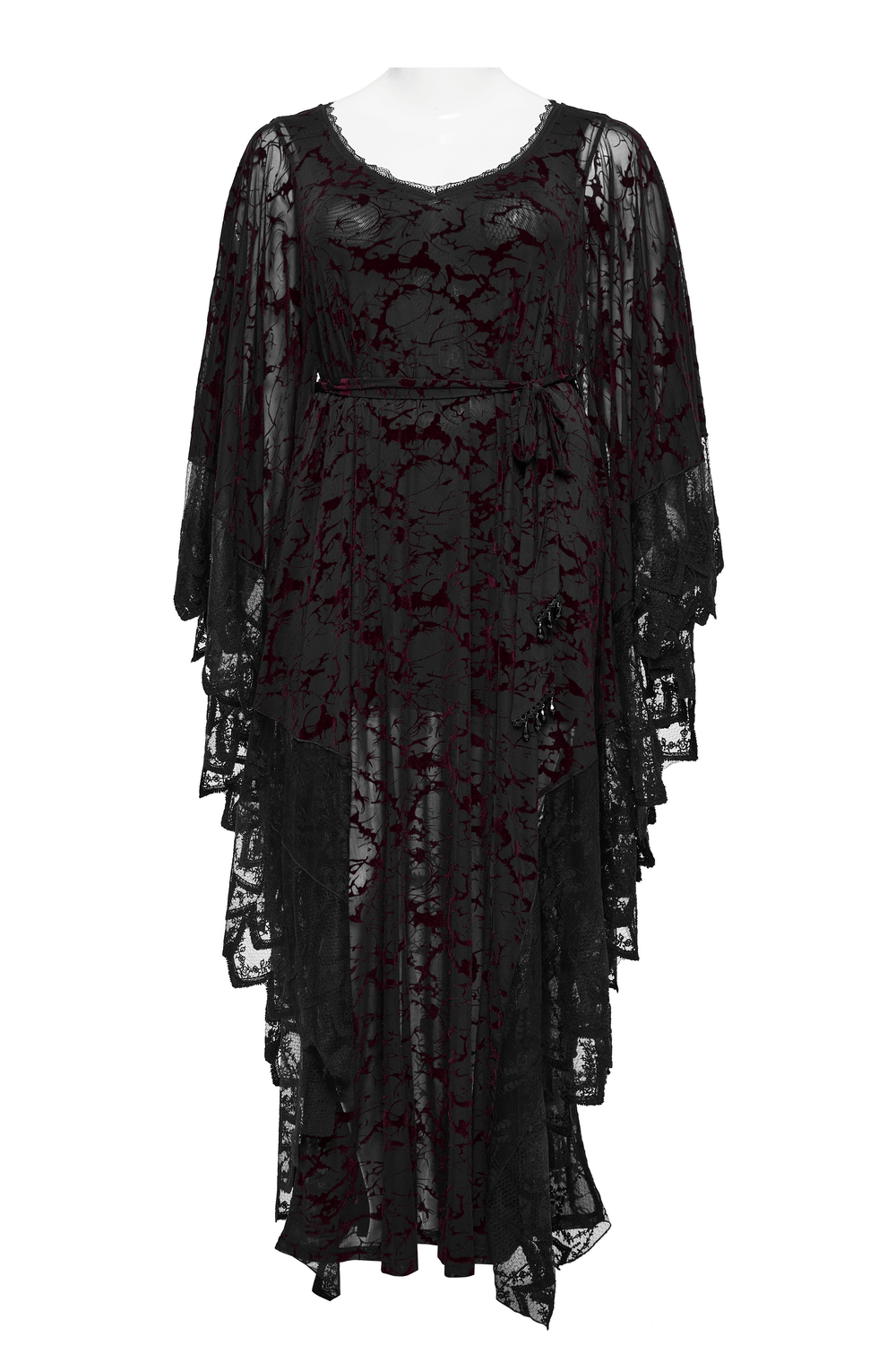 Gothic V-neck Black Maxi Dress with Water Droplet Waistband