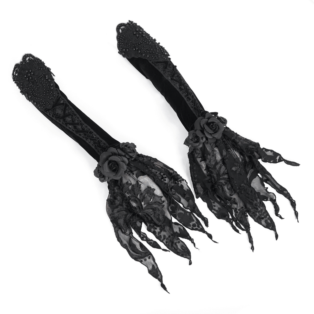 Gothic Velvet and Lace Detailed Gloves for Evenings