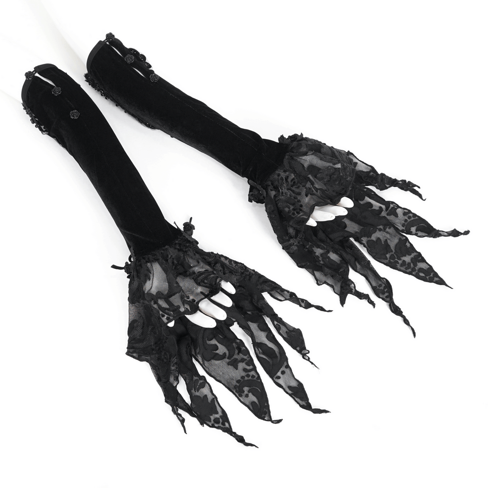 Gothic Velvet and Lace Detailed Gloves for Evenings