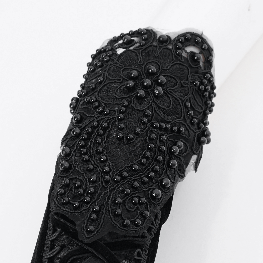 Gothic Velvet and Lace Detailed Gloves for Evenings