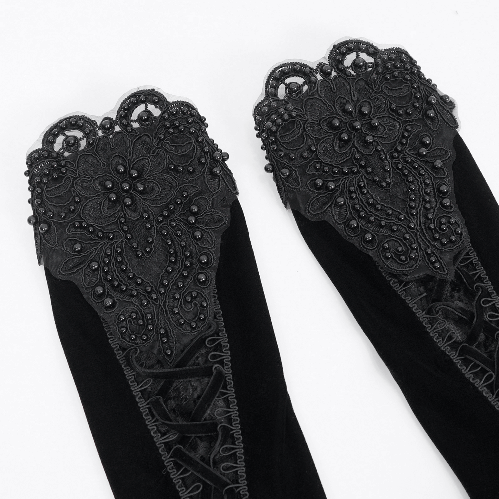 Gothic Velvet and Lace Detailed Gloves for Evenings