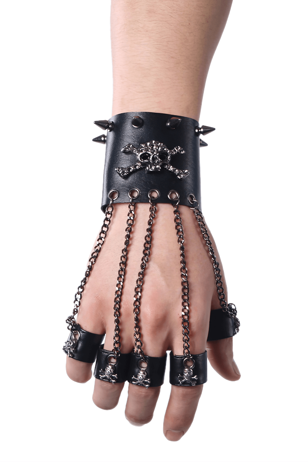 Male Gothic Skull PU Leather Cosplay Fingerless Gloves