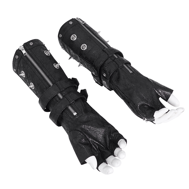 Men's Rock Style Studded Leather Gloves with Mesh