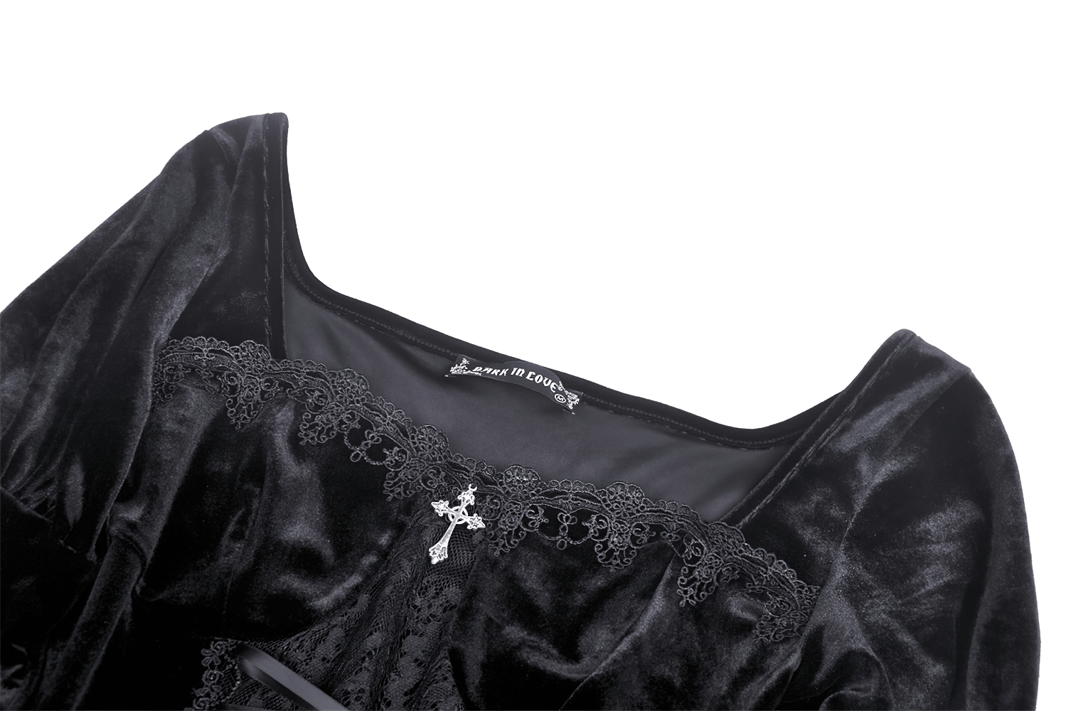 Mystery Gothic Velvet Mini Dress with Lace and Cross