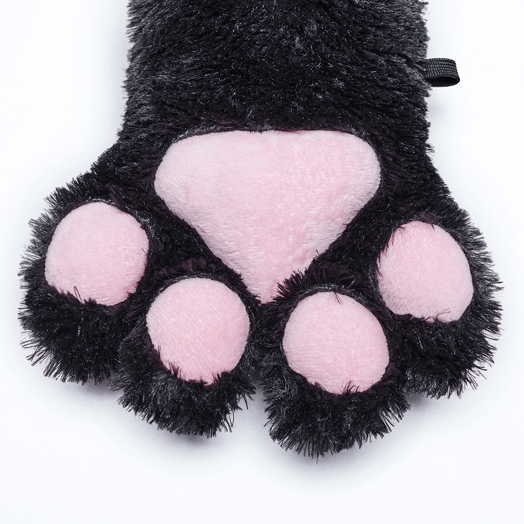 Plush Cat Claw Gloves with Rope Hook and Cute Design