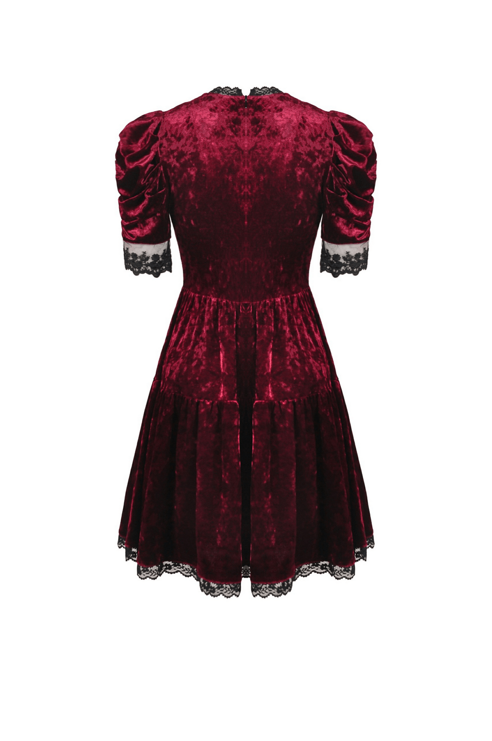 Red Velvet Gothic Dress with Black Lace Detail