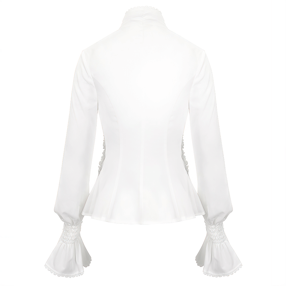 Retro Ruffles Flared Cuff on Sleeves Shirt / Gothic Slim White Blouse - HARD'N'HEAVY