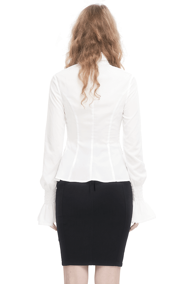 Retro Ruffles Flared Cuff on Sleeves Shirt / Gothic Slim White Blouse - HARD'N'HEAVY