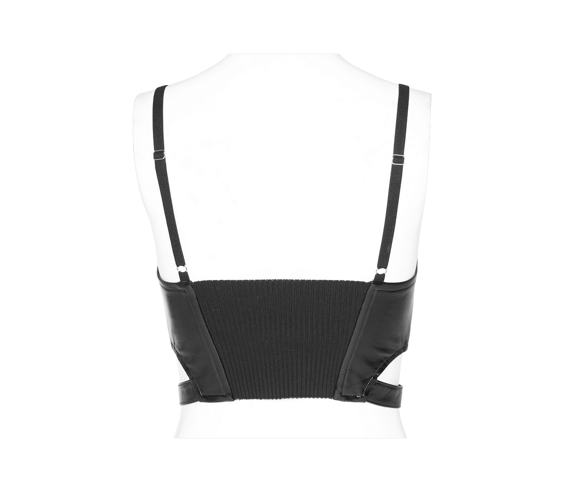 Sexy Punk Rave Black Zipper Crop Camisole PU Leather