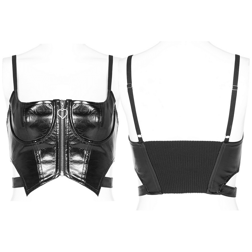 Sexy Punk Rave Black Zipper Crop Camisole PU Leather