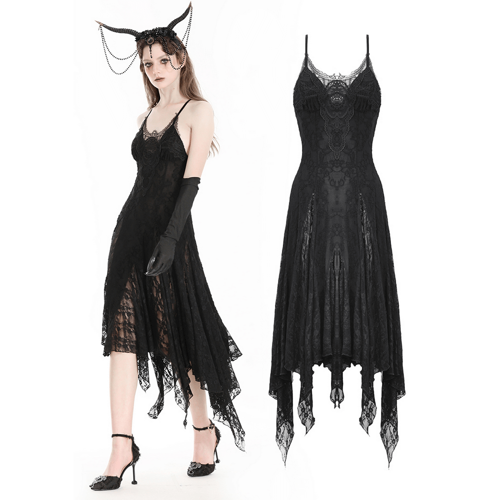 Stunning Lace Asymmetrical Gothic Long Dress with Straps