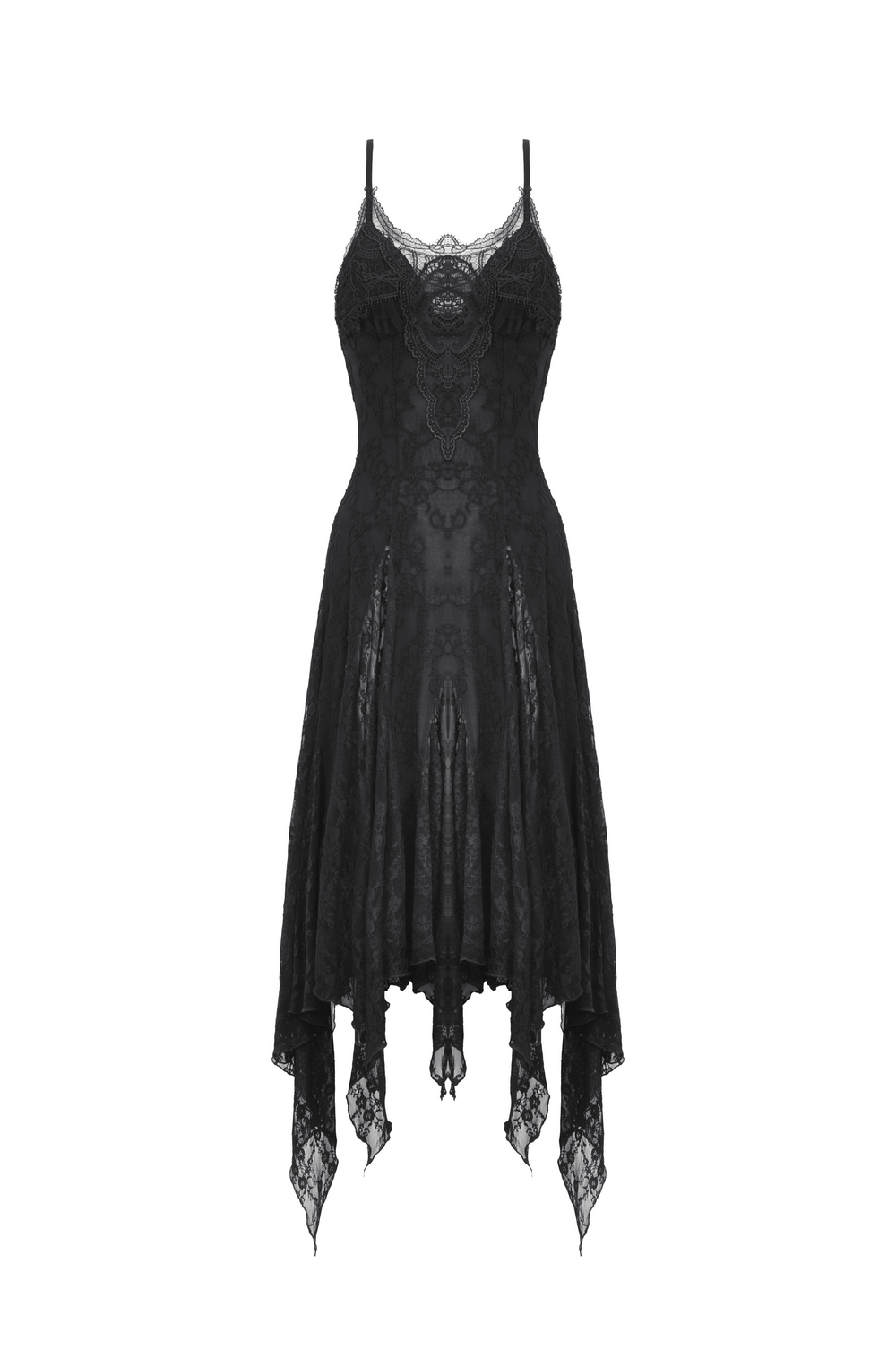 Stunning Lace Asymmetrical Gothic Long Dress with Straps