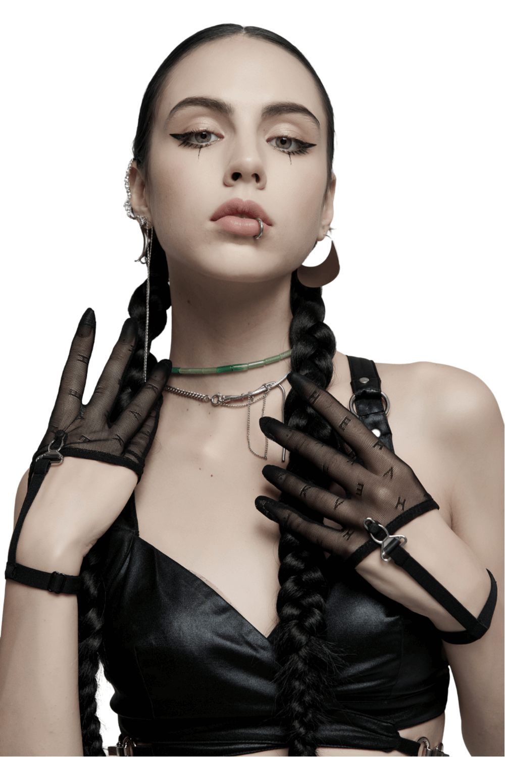 Stylish Gauze Fingerless Gloves with Harness Detail