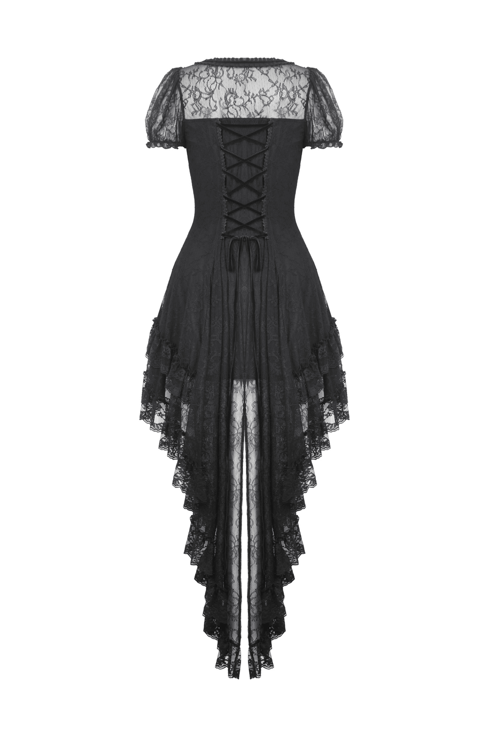 Women's Elegant Gothic Dress with Lace Overlay and Tail