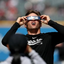 The MLB baseball player Tanner Banks witnessing a solar eclipse on April 8, 2024.