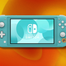 nintendo switch lite on orange background