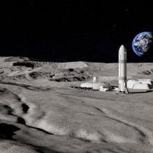 An artist's conception of a base on the moon. 