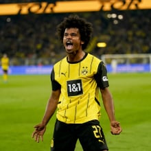 Karim Adeyemi of Borussia Dortmund celebrates