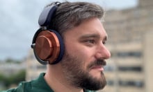 man wearing dyson ontrac headphones