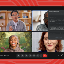 The Google Meet screen with four people in a meeting.