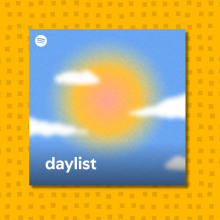 The Spotify 'daylist' tile on a yellow background.