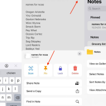 screenshots of notes app functions