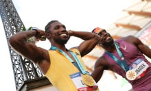 Noah Lyles poses at the Paris 2024 time trials