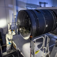 The completed LSST Camera at the SLAC National Accelerator Laboratory.