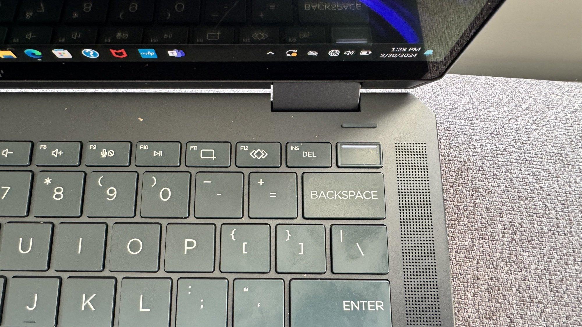 Close-up of HP Spectre x360 14 keyboard