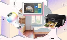 printer, lightbulb and tablet in dorm room