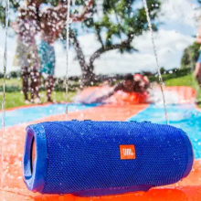 JBL portable speaker at the poolside