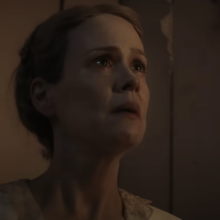 Sarah Paulson looks alarmed and upset in the film "Hold Your Breath."