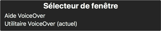 La sous-fenêtre Sélecteur de fenêtre affiche une liste des fenêtres actuellement ouvertes.