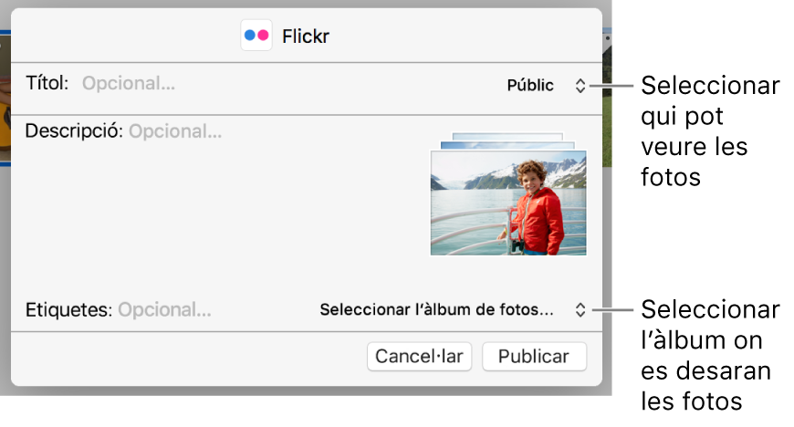 Quadre de diàleg per compartir amb Flickr.