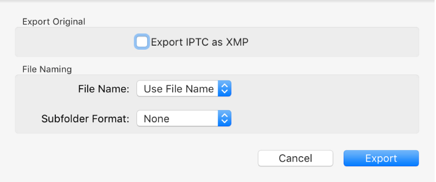 Export Original dialog showing export options.