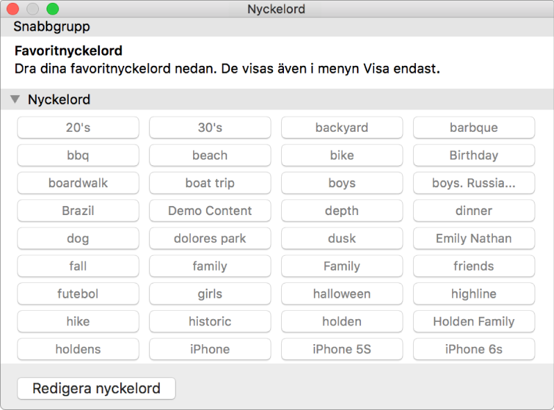 Fönstret Nyckelordshanterare